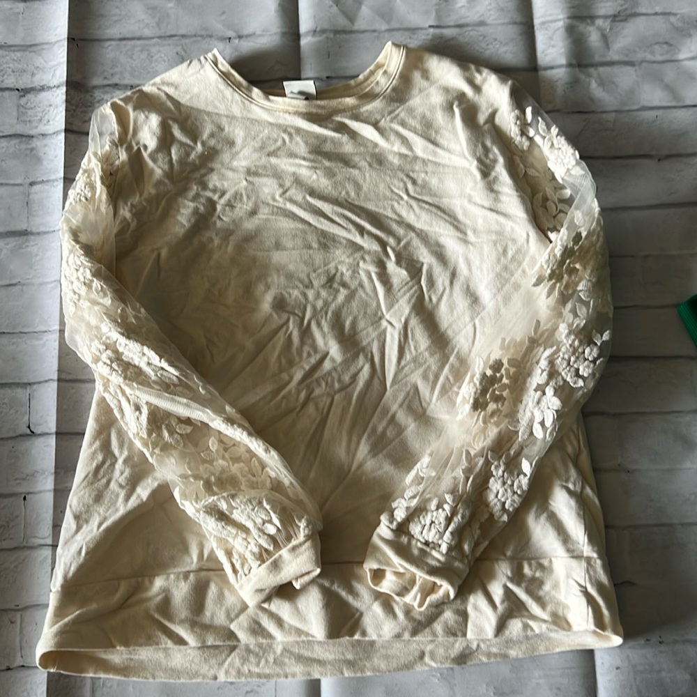 Size large cream color sheer sleeve blouse